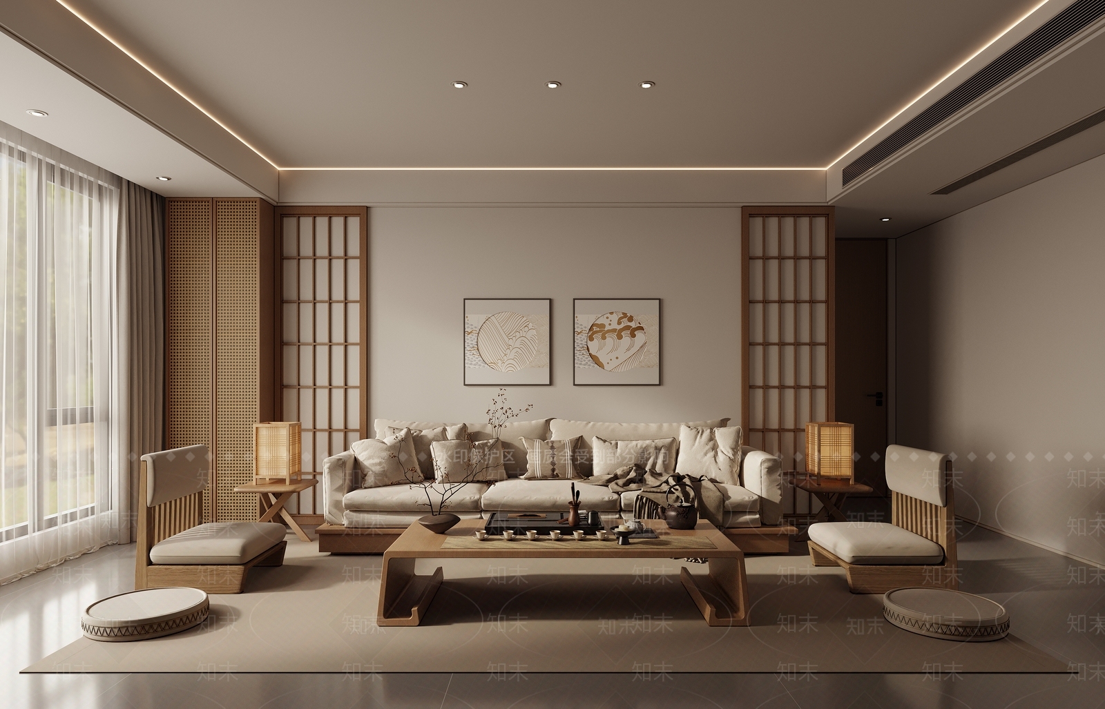 日式新中式家居客厅3D模型下载【ID:1163254137】