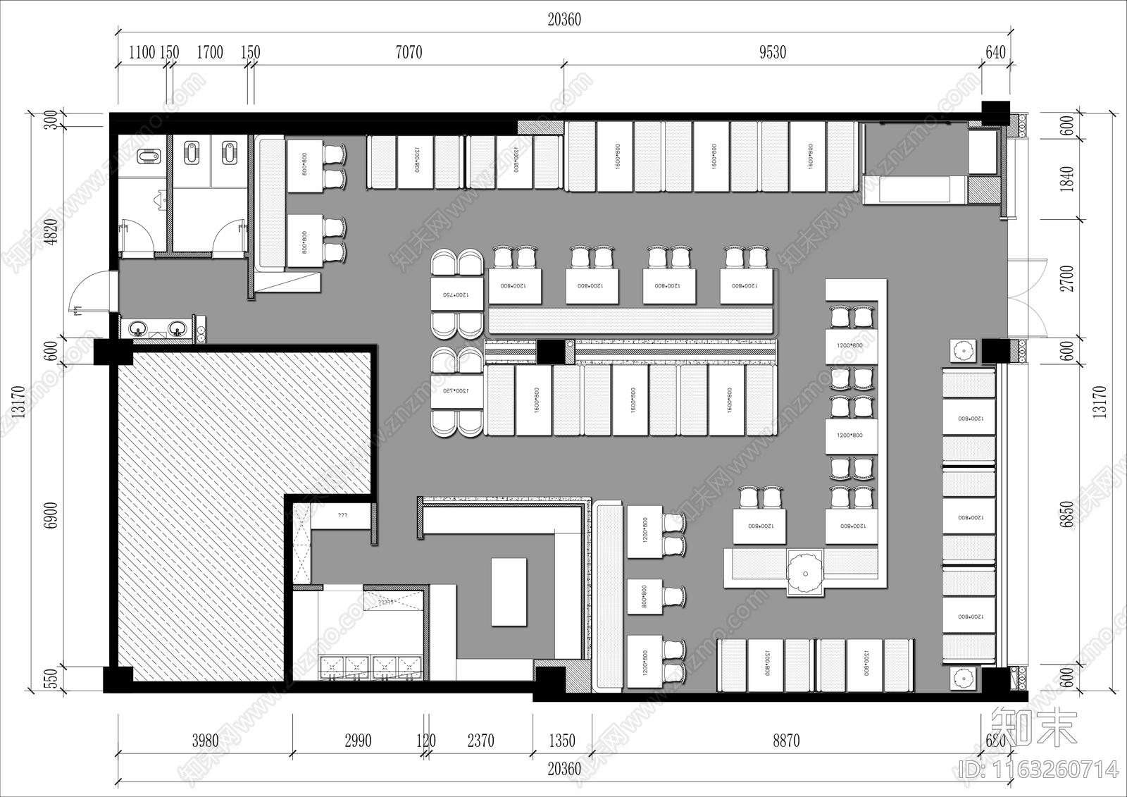 现代茶餐厅施工图下载【ID:1163260714】