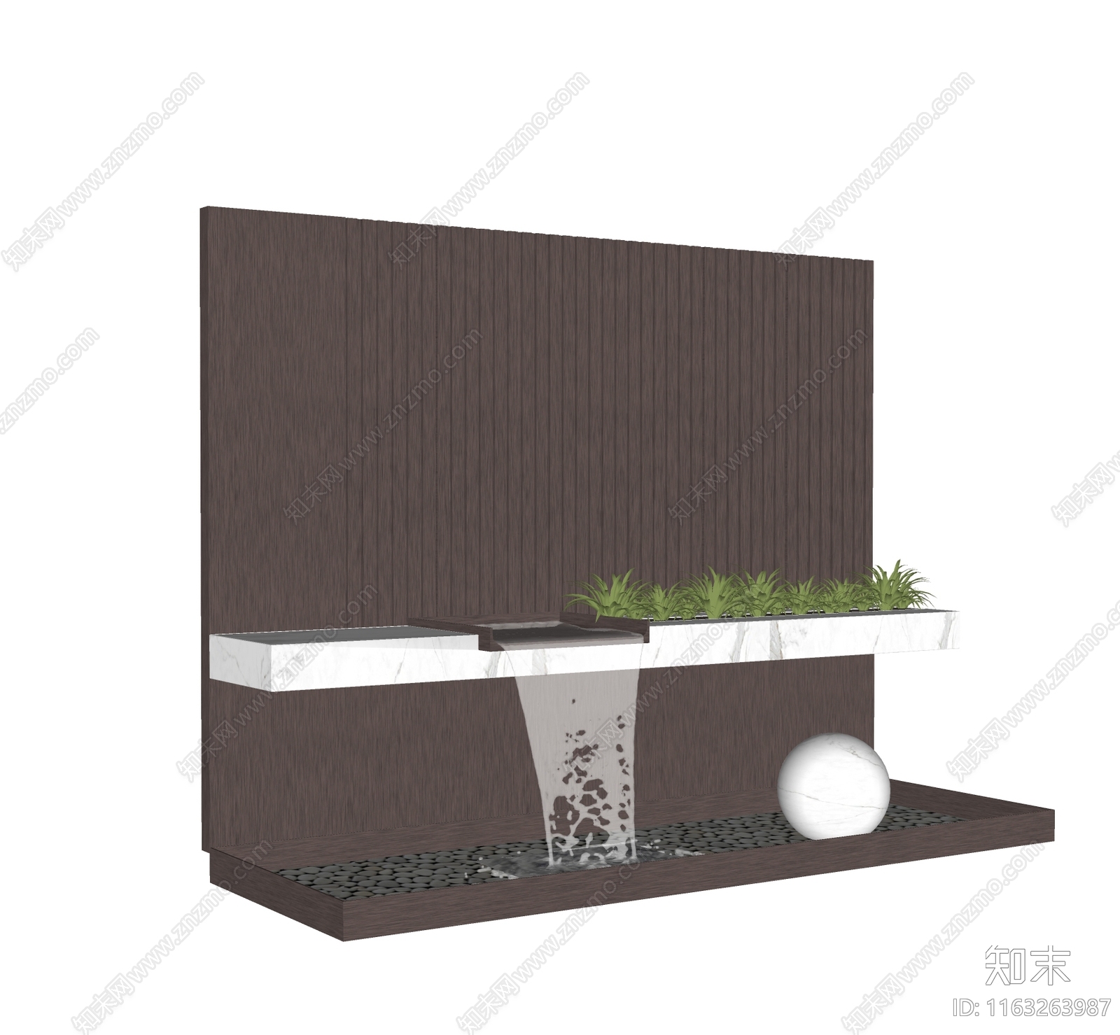 现代禅意喷泉SU模型下载【ID:1163263987】