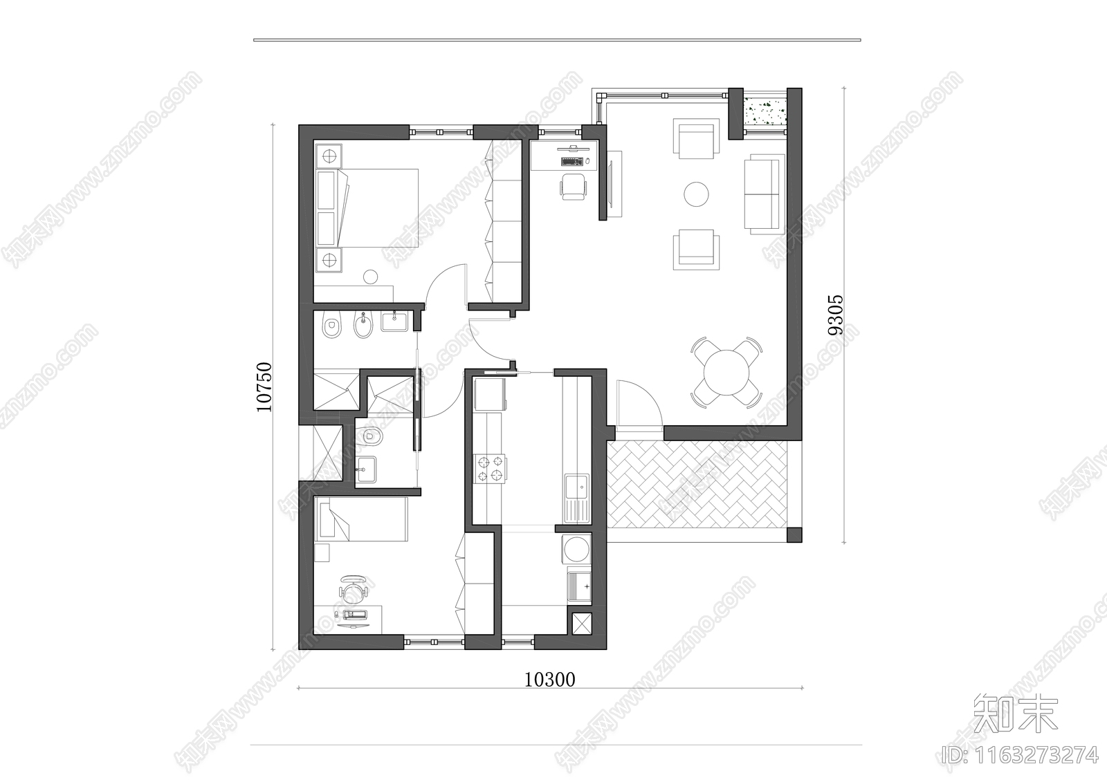 户型优化cad施工图下载【ID:1163273274】