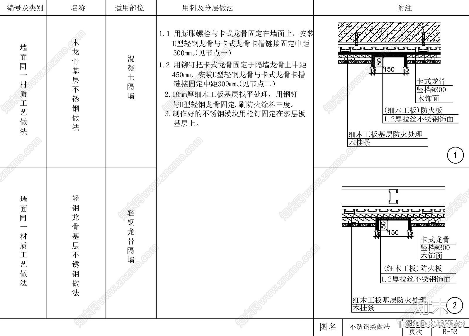 现代新中式墙面节点cad施工图下载【ID:1163288563】