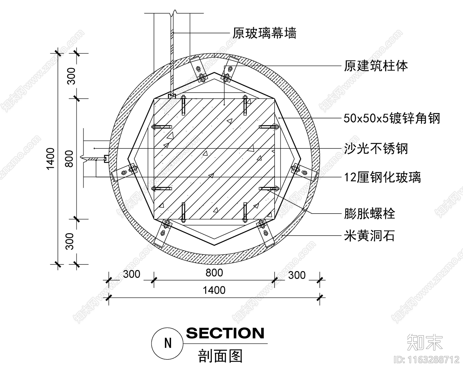 新中式现代墙面节点cad施工图下载【ID:1163288712】