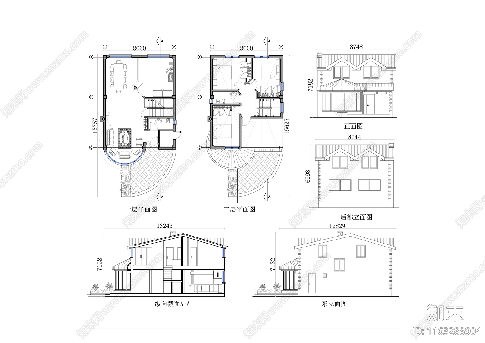 现代别墅建筑施工图下载【ID:1163288904】