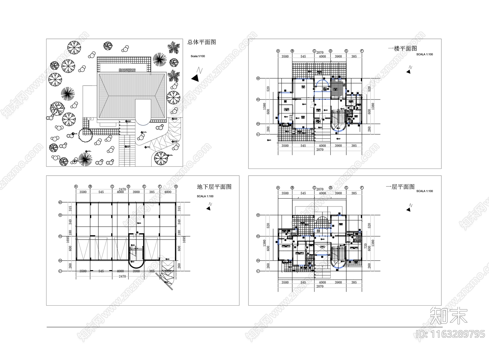 现代别墅建筑施工图下载【ID:1163289795】