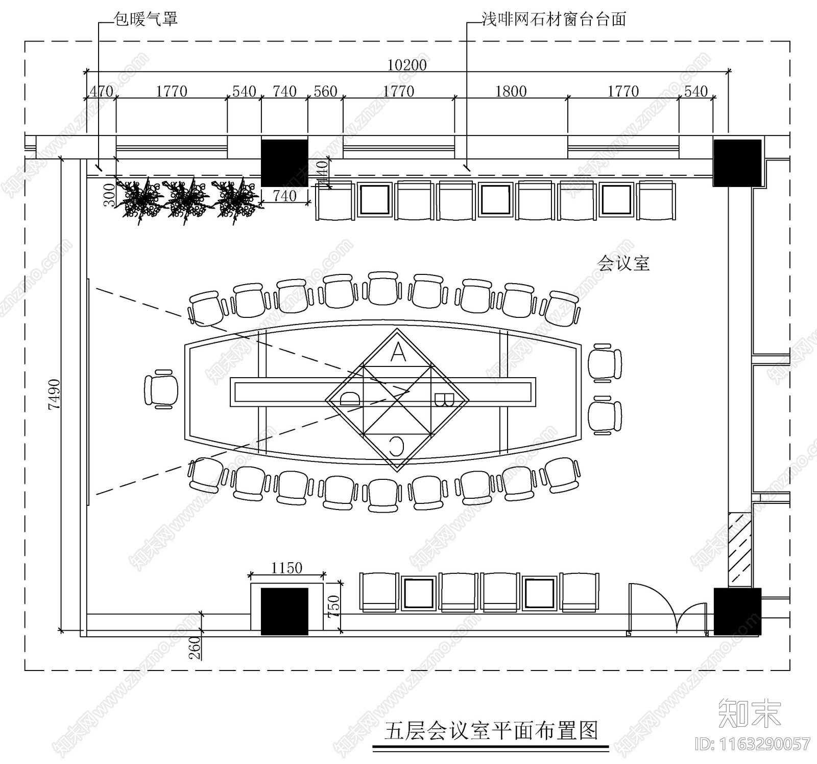 现代新中式办公室cad施工图下载【ID:1163290057】