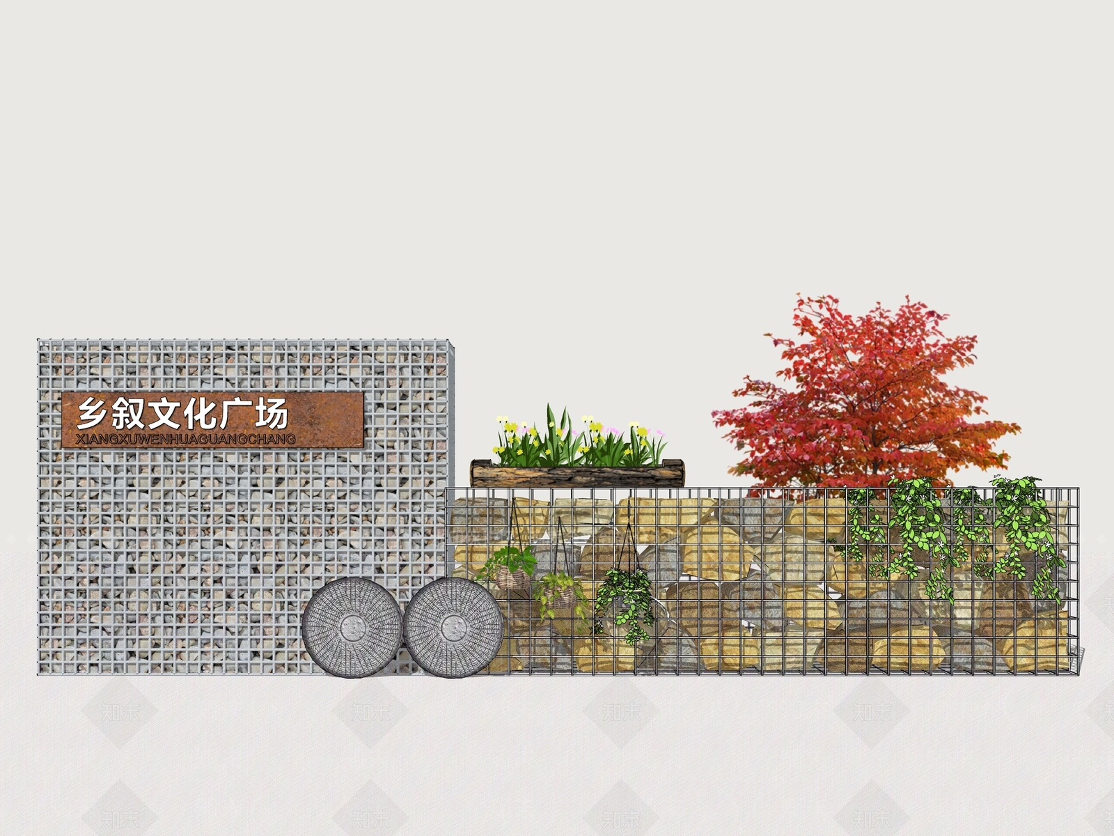 现代景墙SU模型下载【ID:1163294393】_知末su模型网