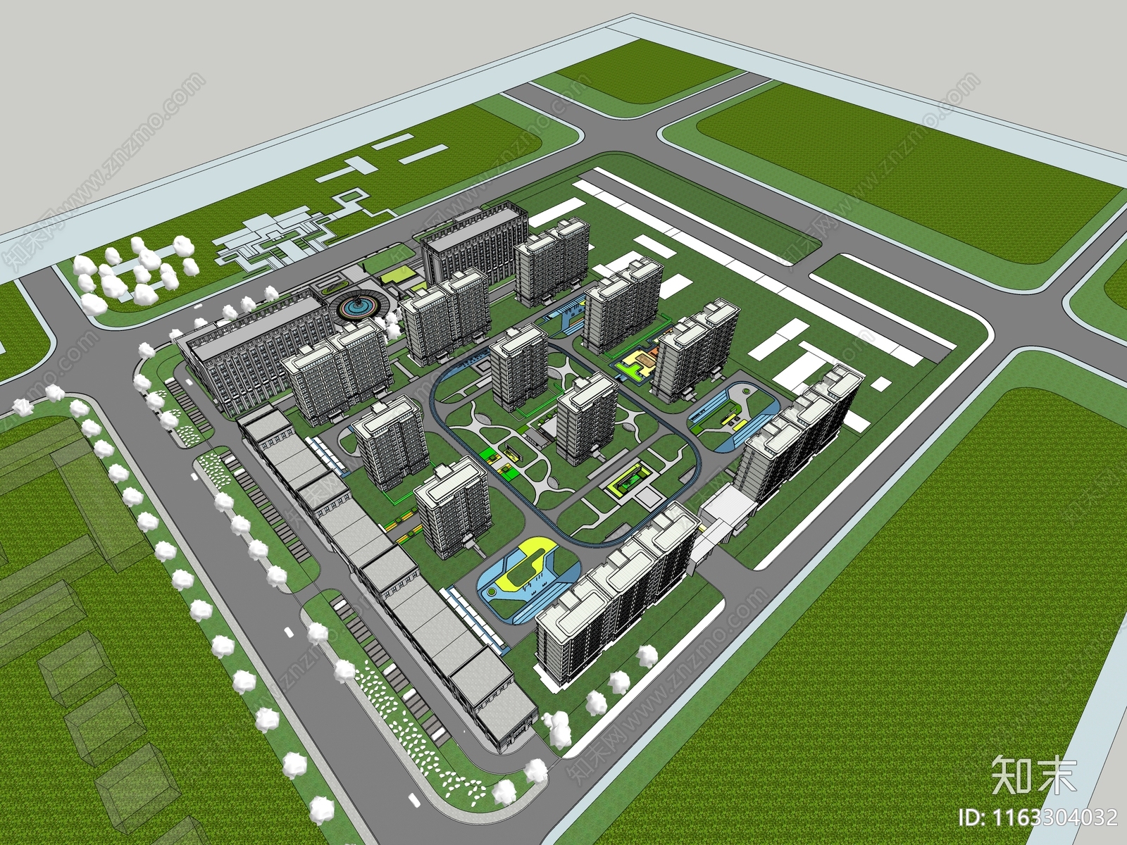 现代小区建筑SU模型下载【ID:1163304032】