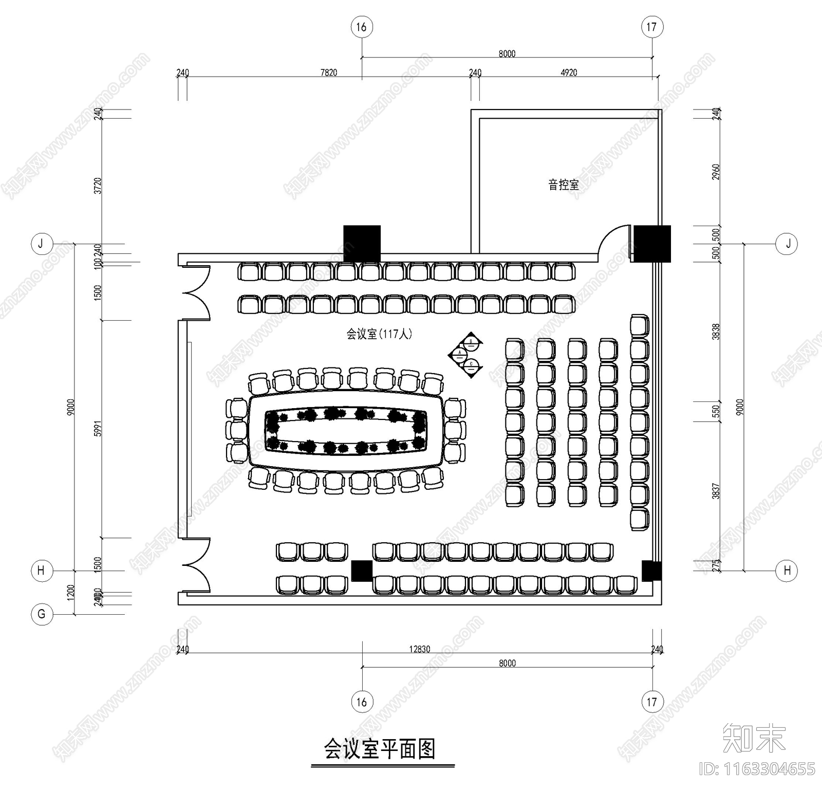 现代新中式办公室cad施工图下载【ID:1163304655】