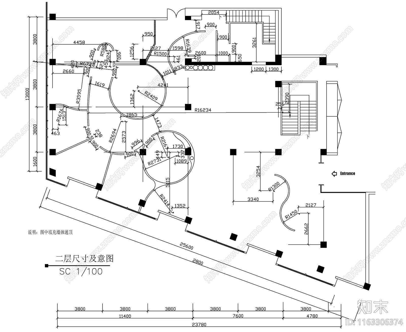 现代新中式餐厅cad施工图下载【ID:1163306374】