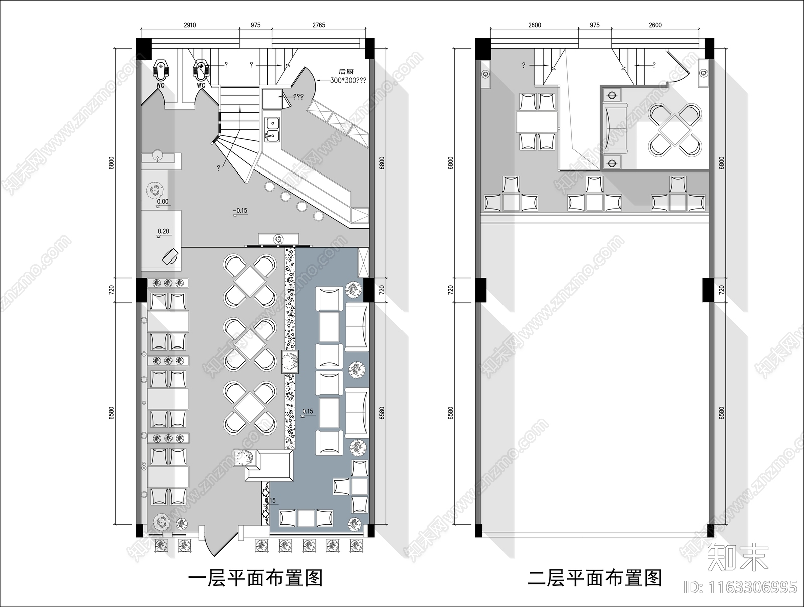 现代咖啡厅施工图下载【ID:1163306995】