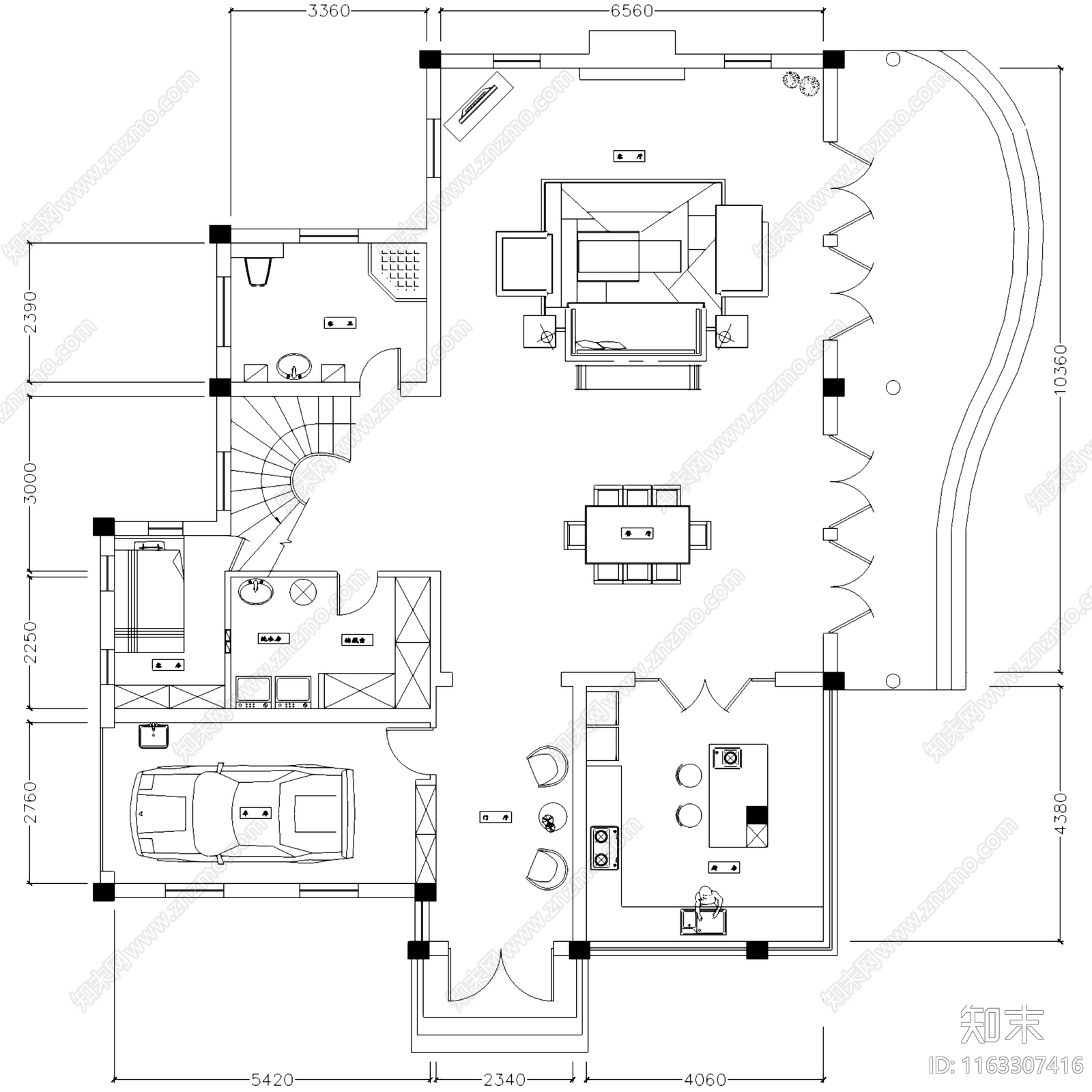 现代简欧三层别墅室内家装cad施工图下载【ID:1163307416】