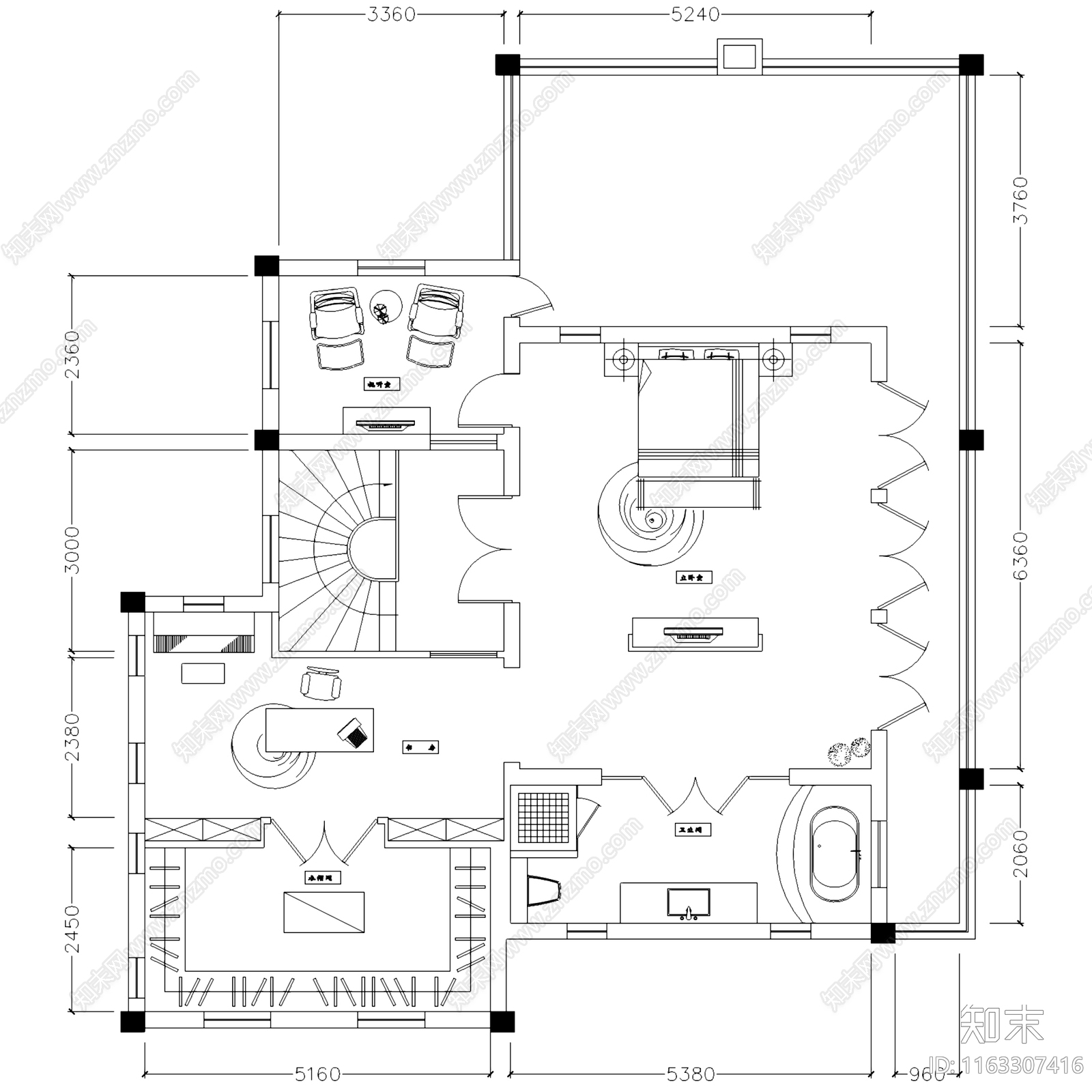 现代简欧三层别墅室内家装cad施工图下载【ID:1163307416】