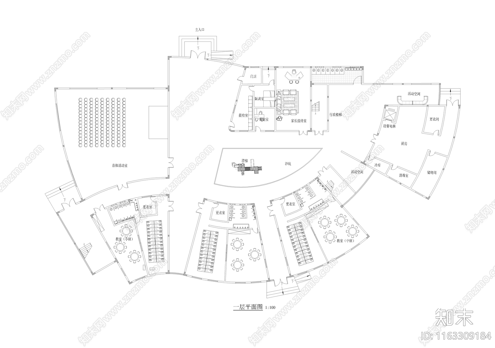 现代幼儿园建筑cad施工图下载【ID:1163309184】