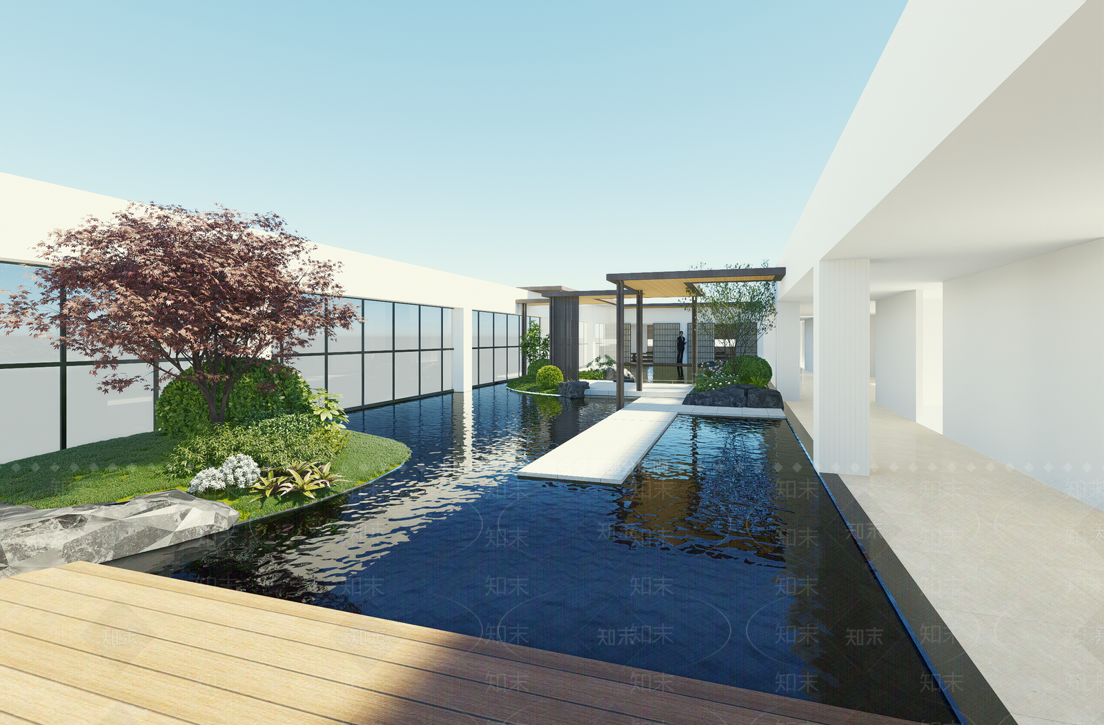 现代新中式屋顶花园SU模型下载【ID:1163309407】