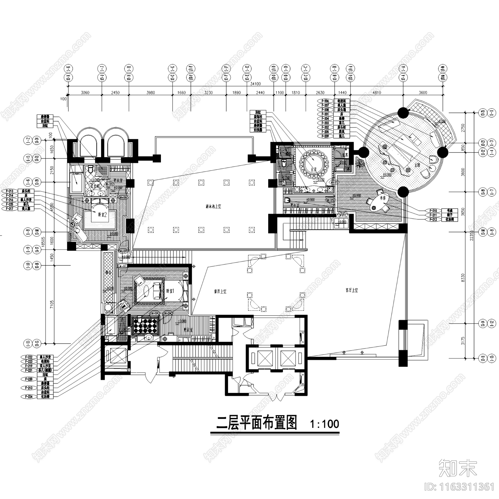 欧式复古古典豪华二层别墅室内家装cad施工图下载【ID:1163311361】