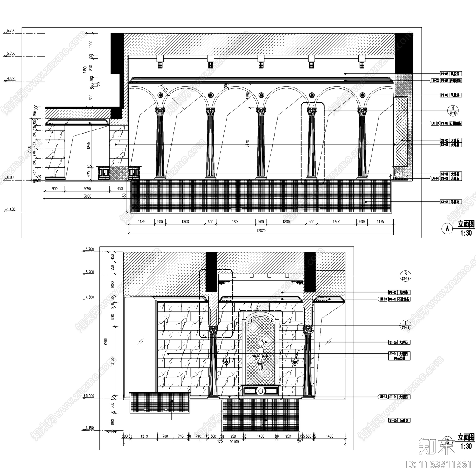 欧式复古古典豪华二层别墅室内家装cad施工图下载【ID:1163311361】