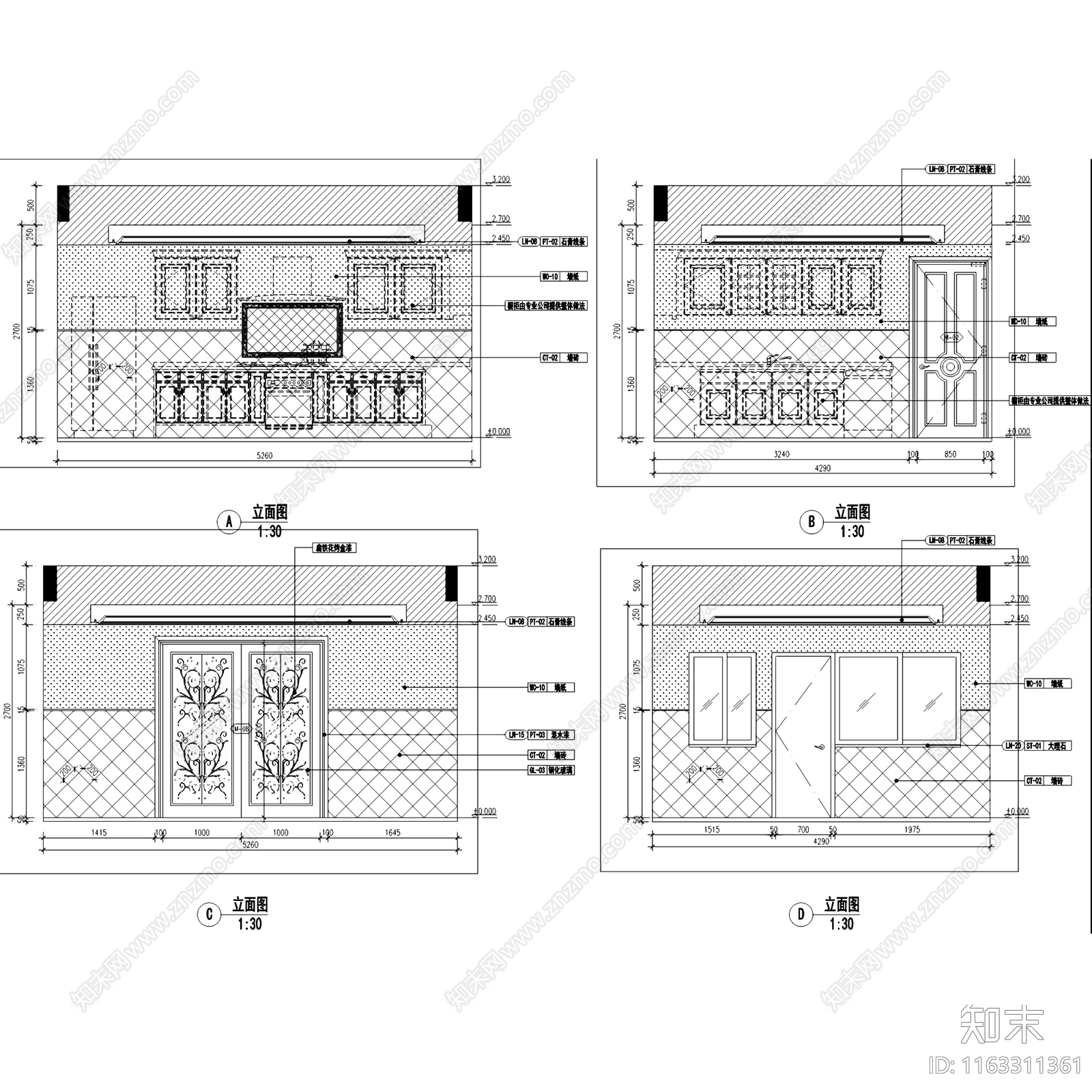 欧式复古古典豪华二层别墅室内家装cad施工图下载【ID:1163311361】