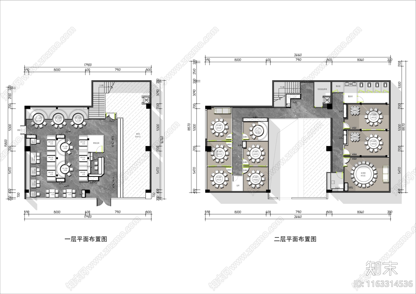 现代中餐厅cad施工图下载【ID:1163314536】