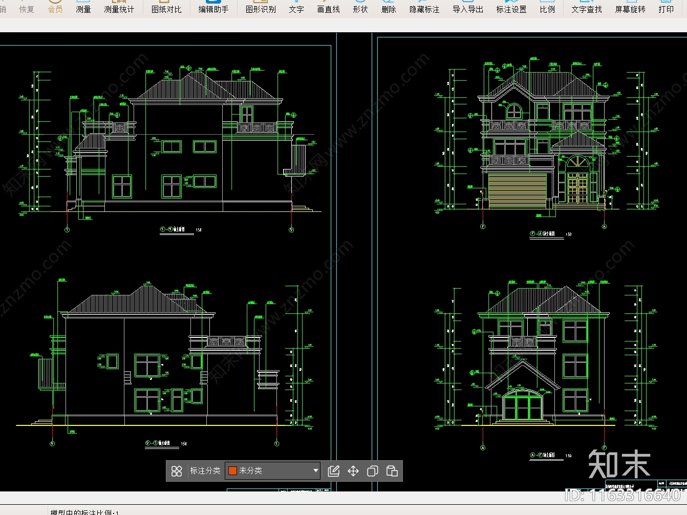 现代美式别墅建筑cad施工图下载【ID:1163316640】