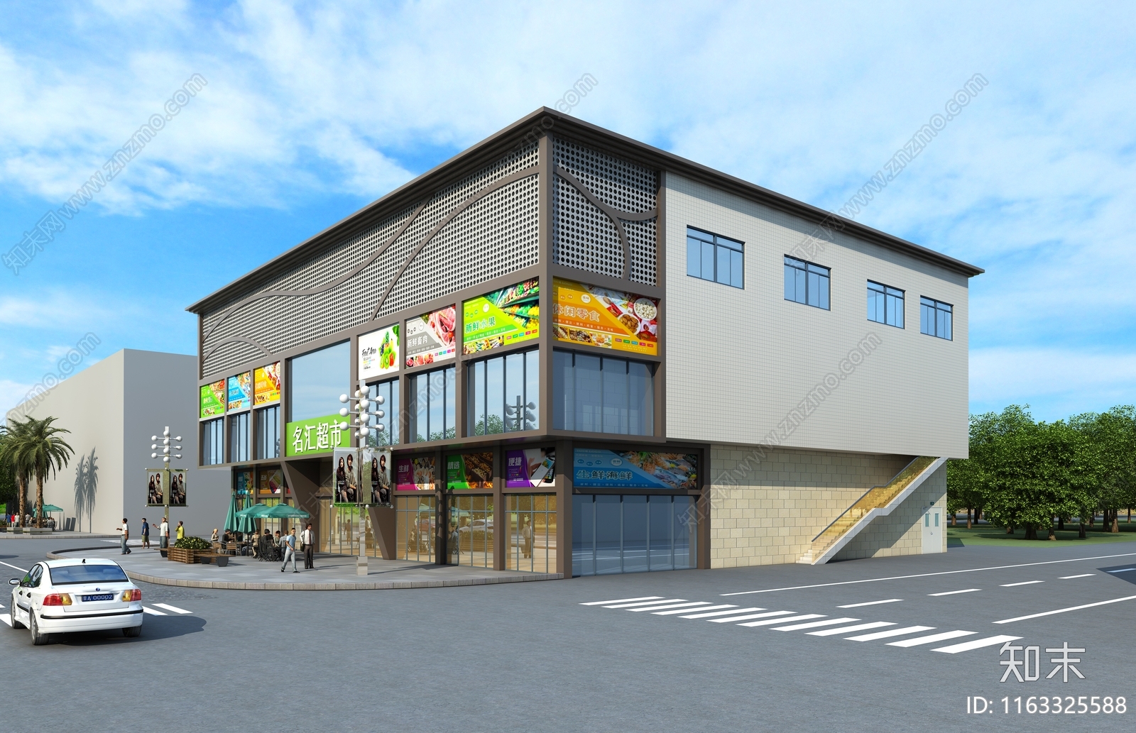 现代商业街3D模型下载【ID:1163325588】