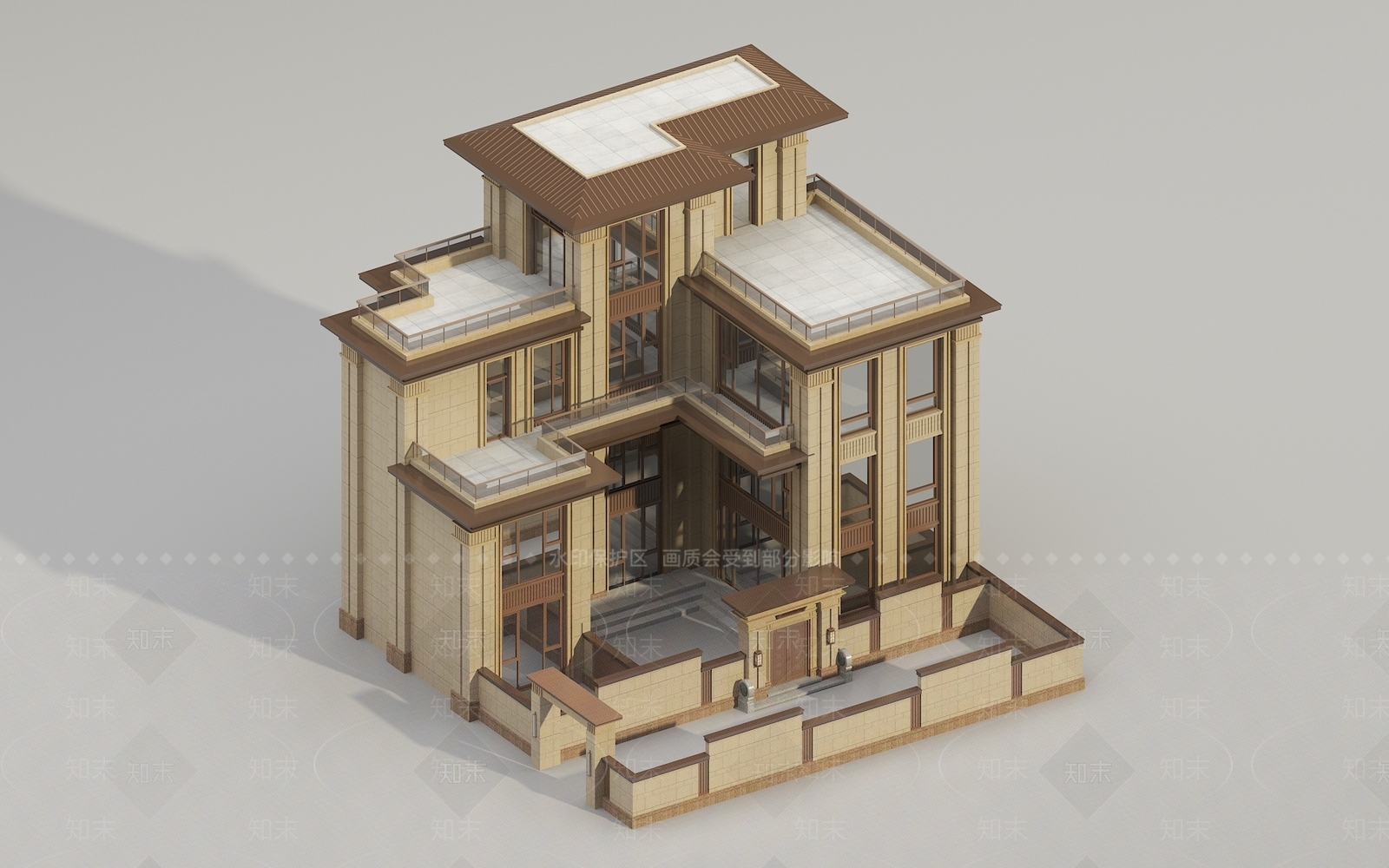 现代别墅外观3D模型下载【ID:1163317848】