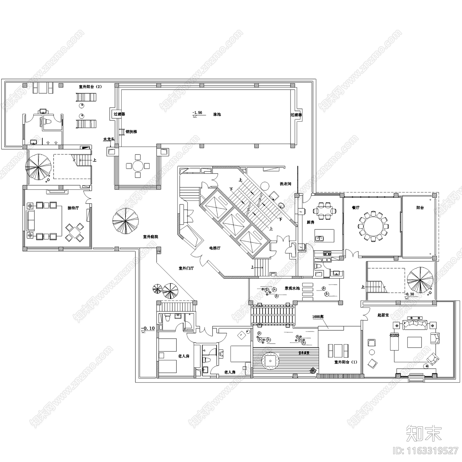 中式欧式混搭二层别墅室内家装cad施工图下载【ID:1163319527】