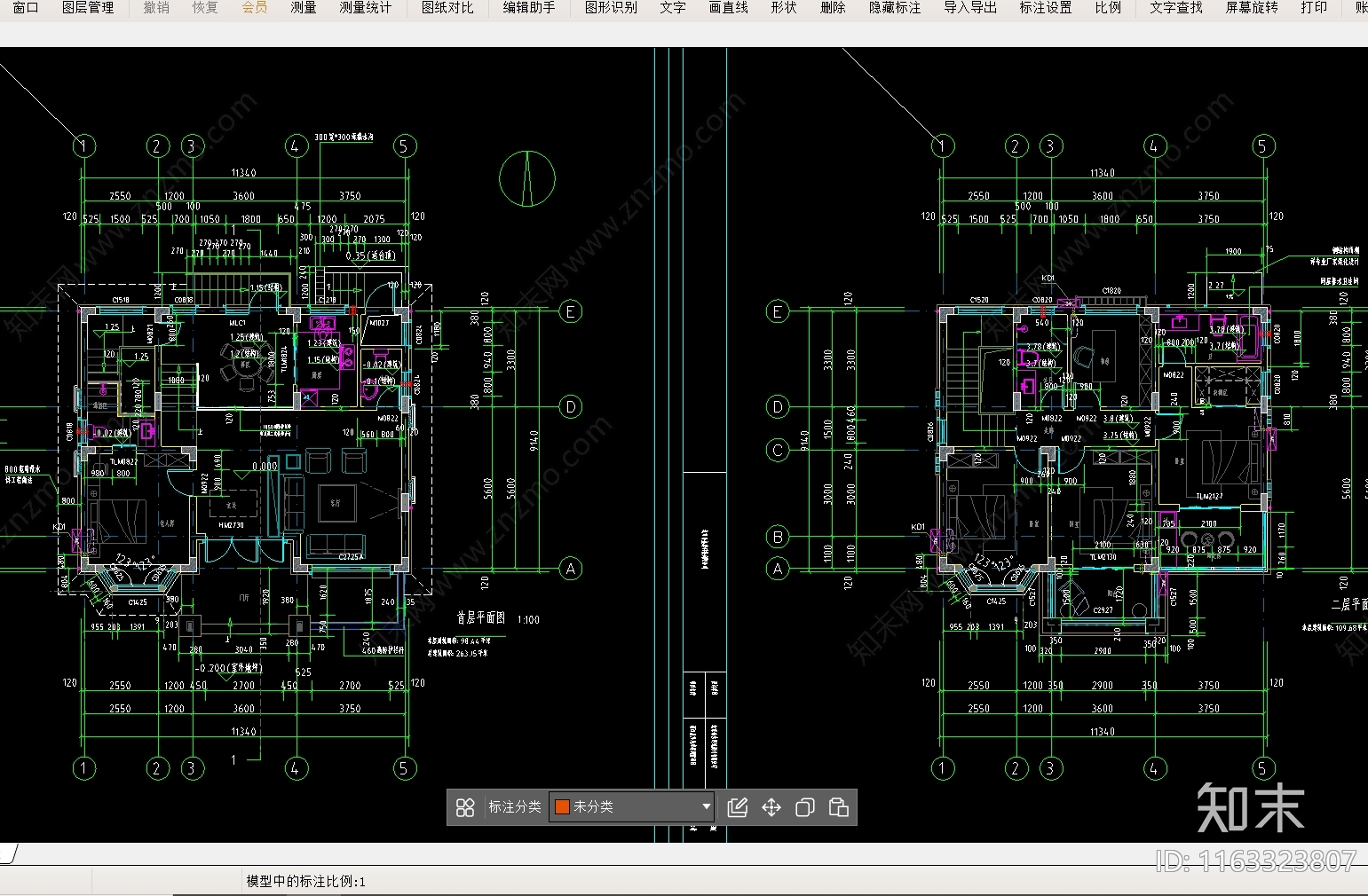 现代欧式别墅建筑施工图下载【ID:1163323807】