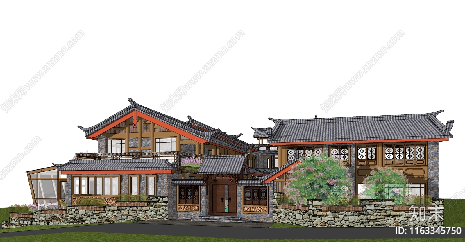 新中式小公建SU模型下载【ID:1163345750】