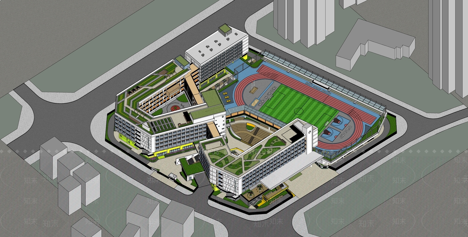 学校建筑SU模型精品下载_SketchUp模型_知末网