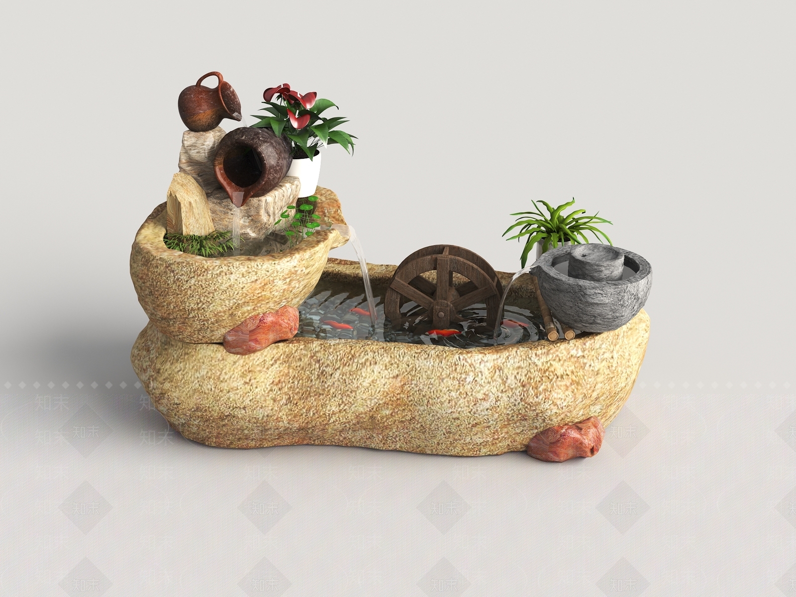 新中式中式假山水景3D模型下载【ID:1163360070】