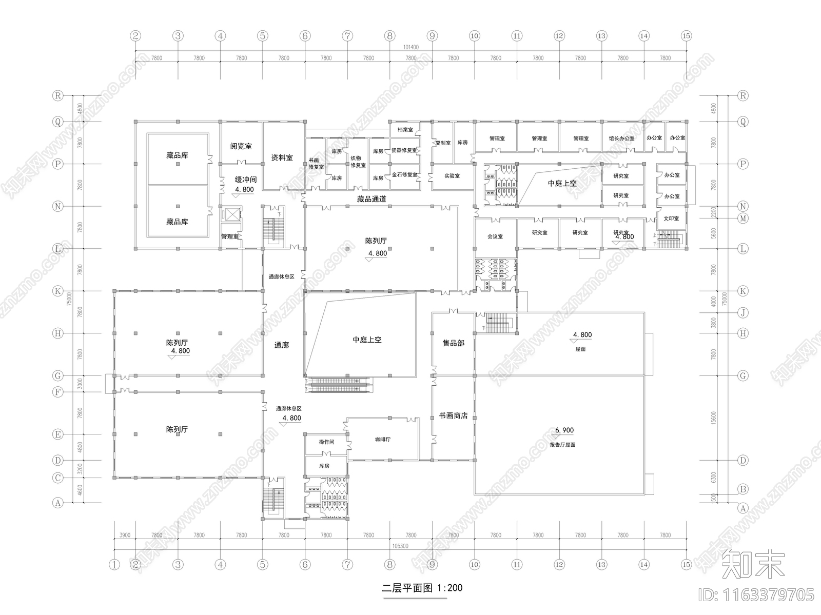 现代中式博物馆建筑施工图下载【ID:1163379705】