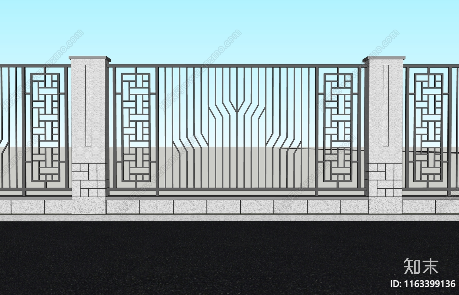 现代新中式围墙SU模型下载【ID:1163399136】