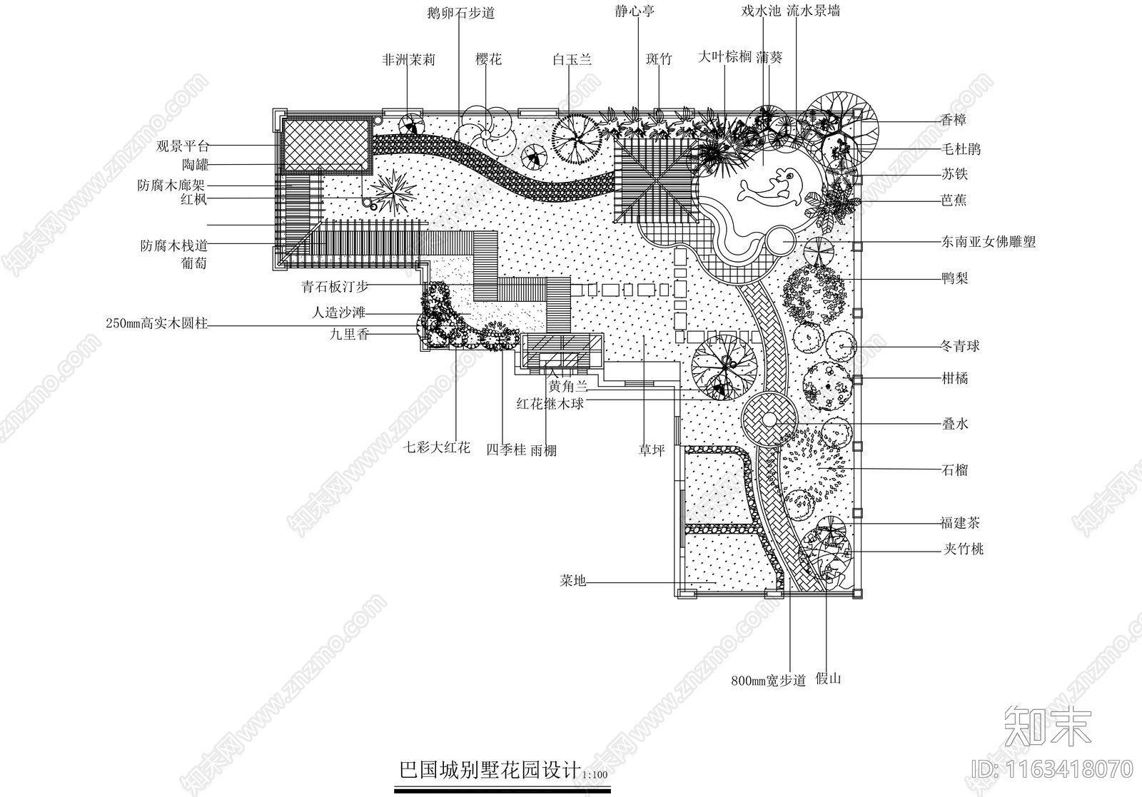 新中式中式庭院cad施工图下载【ID:1163418070】