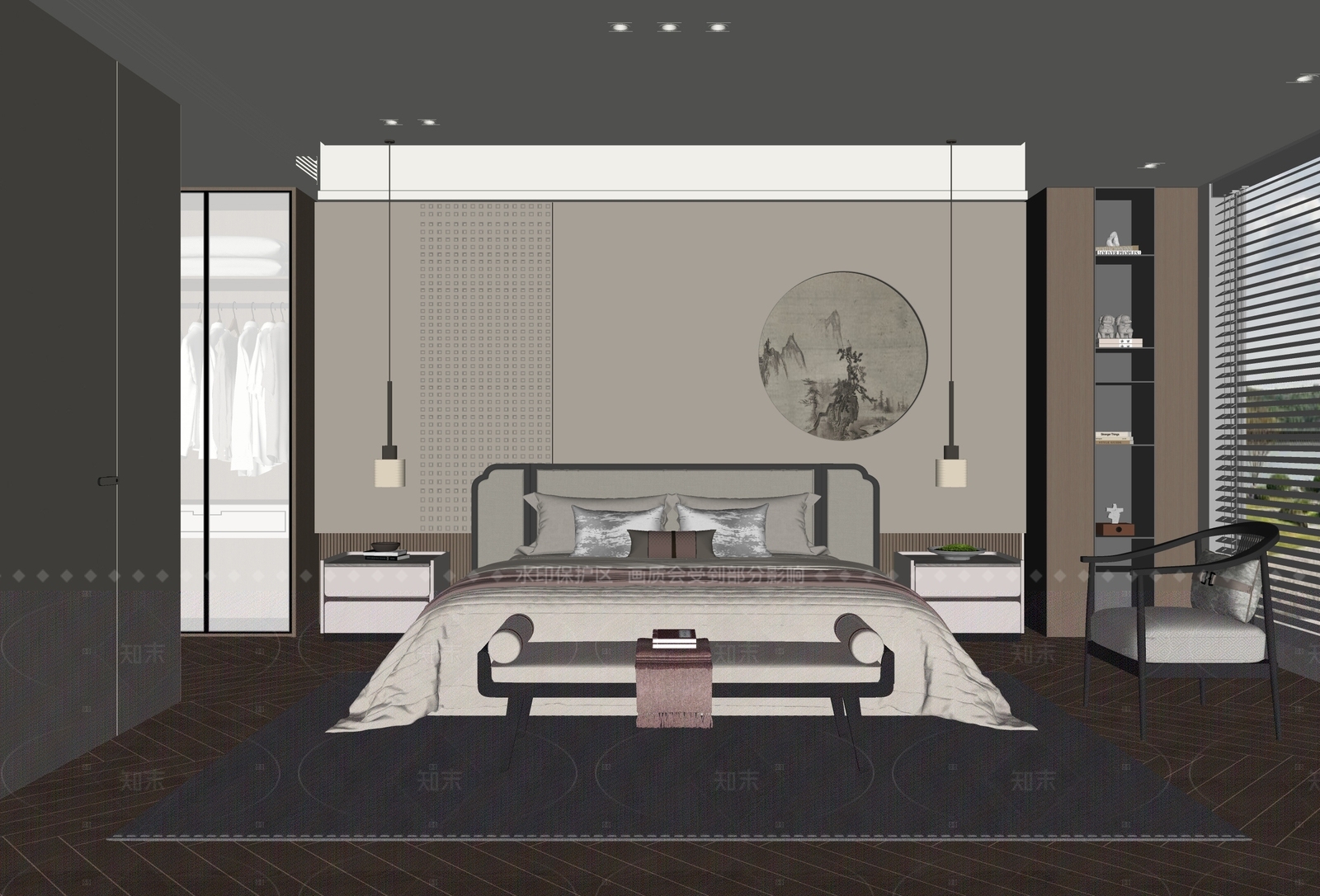 新中式家居卧室SU模型下载【ID:1216065973】