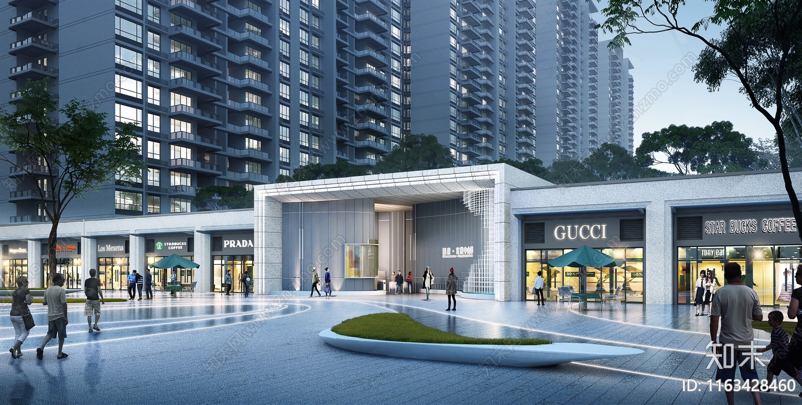 现代轻奢商业街3D模型下载【ID:1163428460】