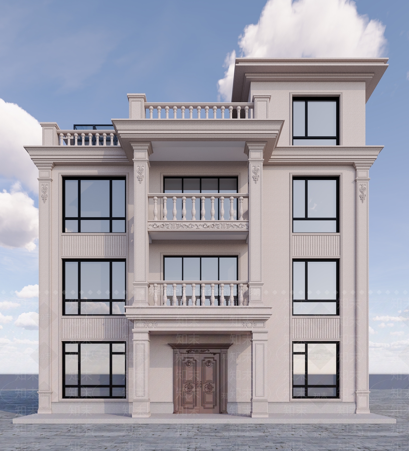 简欧别墅外观3D模型下载【ID:1163430620】