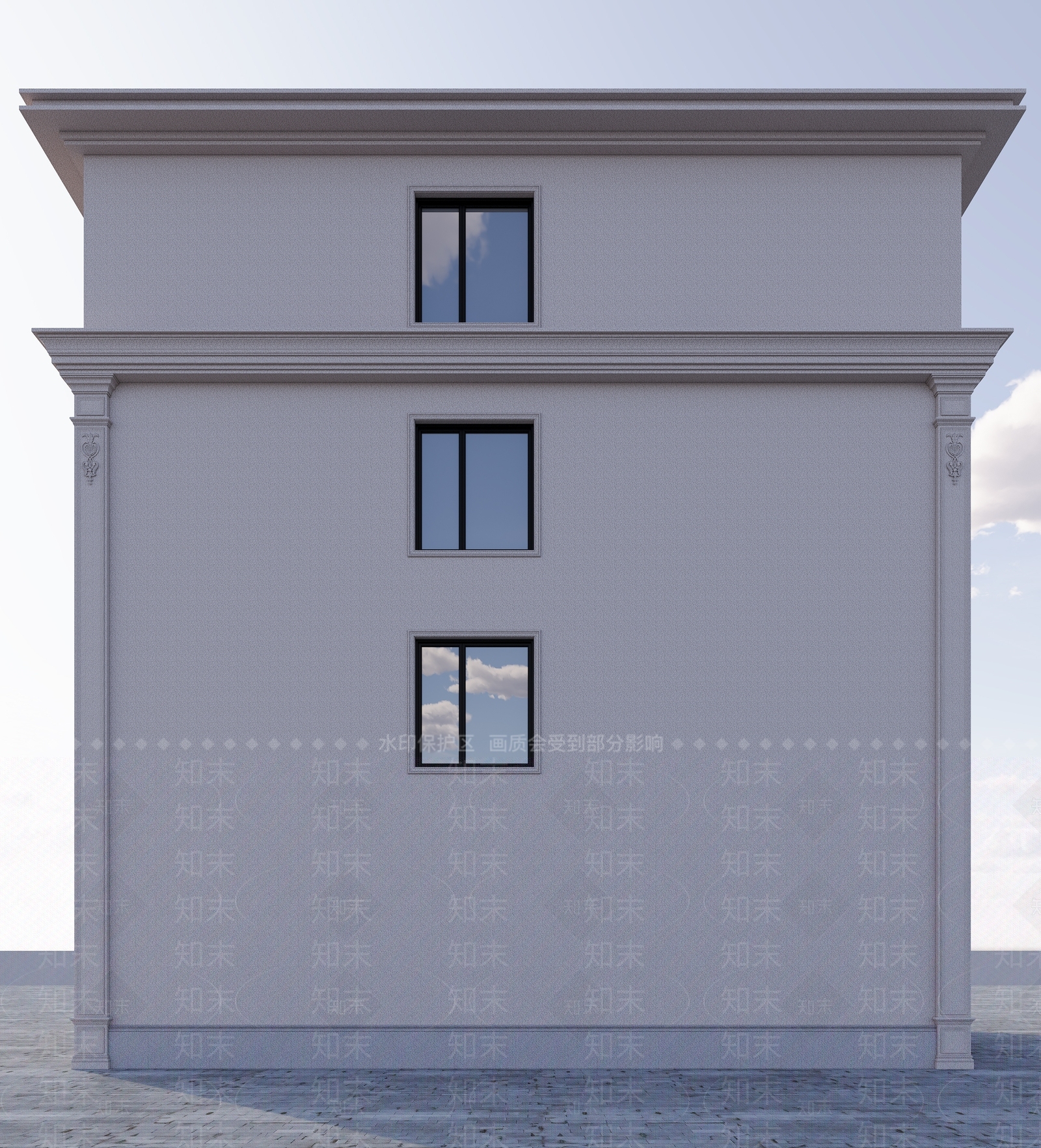 简欧别墅外观3D模型下载【ID:1163430620】