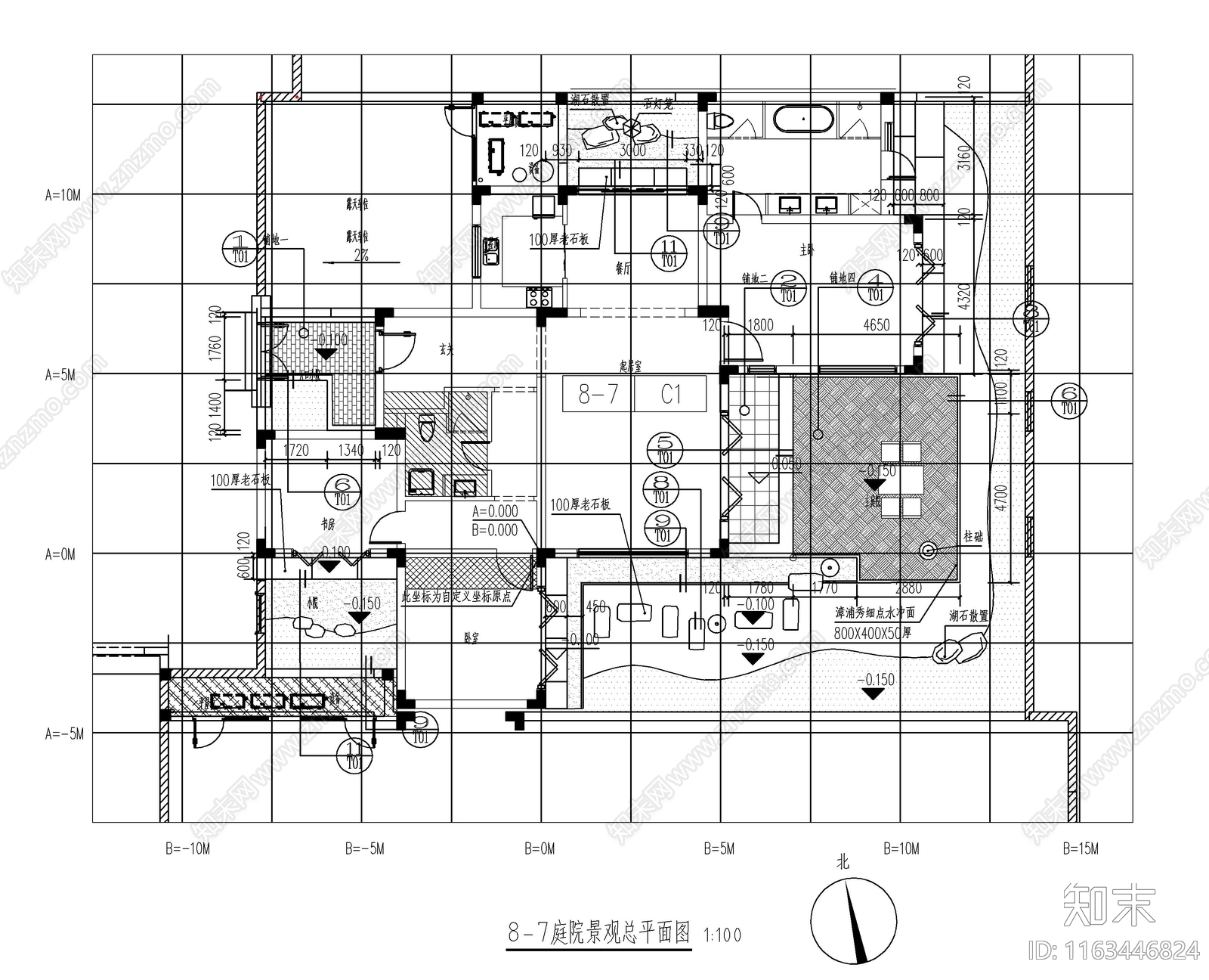 新中式庭院cad施工图下载【ID:1163446824】