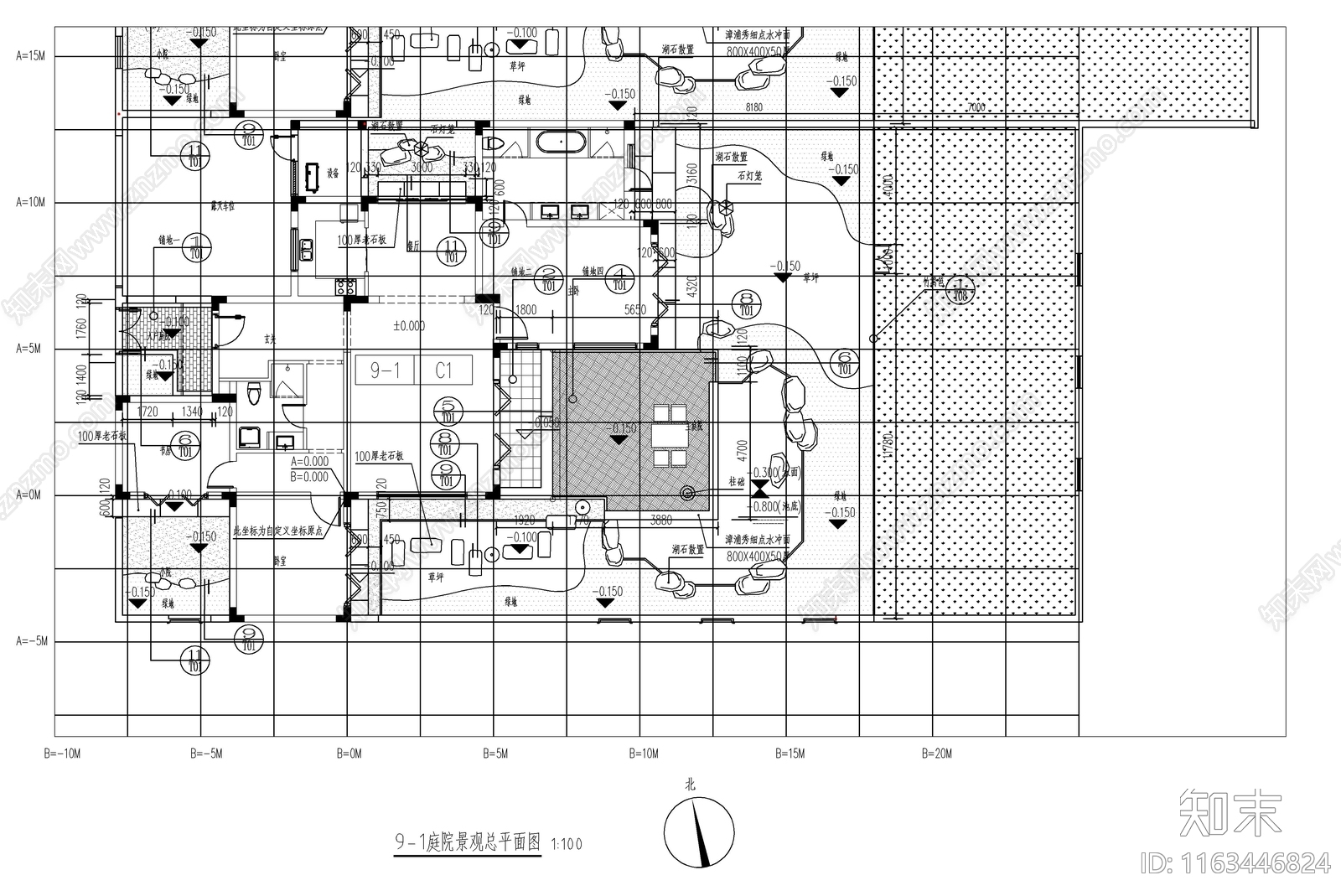 新中式庭院cad施工图下载【ID:1163446824】