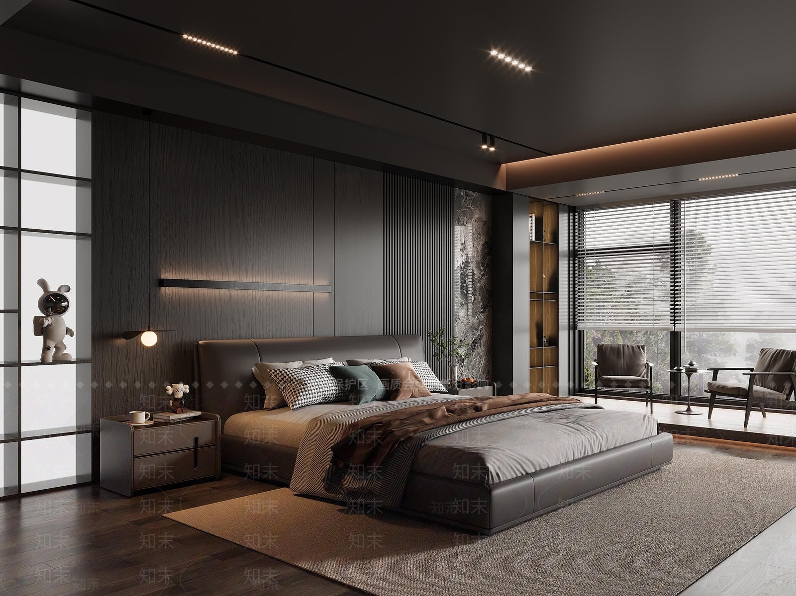 深色皮革双人床双人床3D模型下载【ID:1227450073】