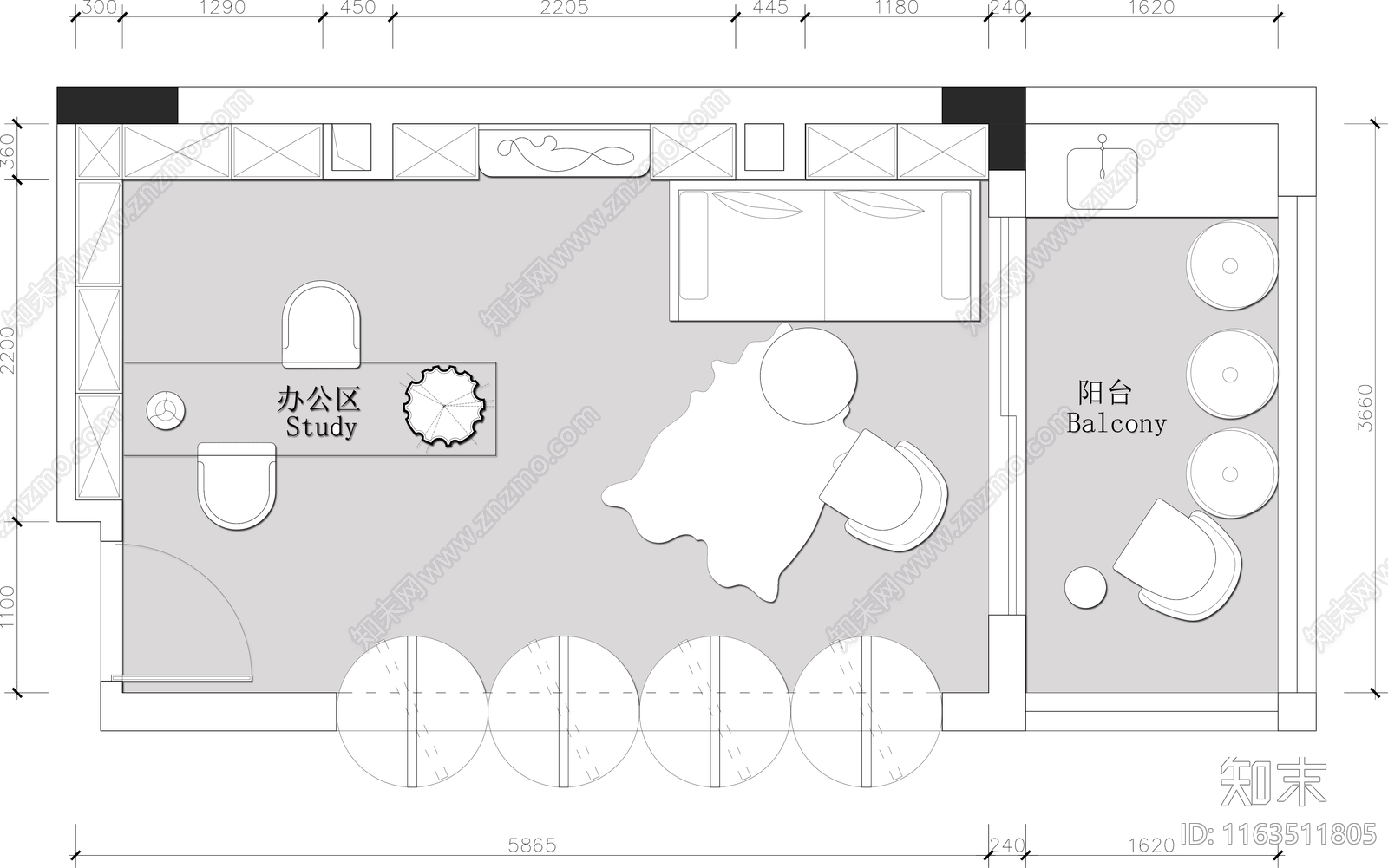 现代书房施工图下载【ID:1163511805】
