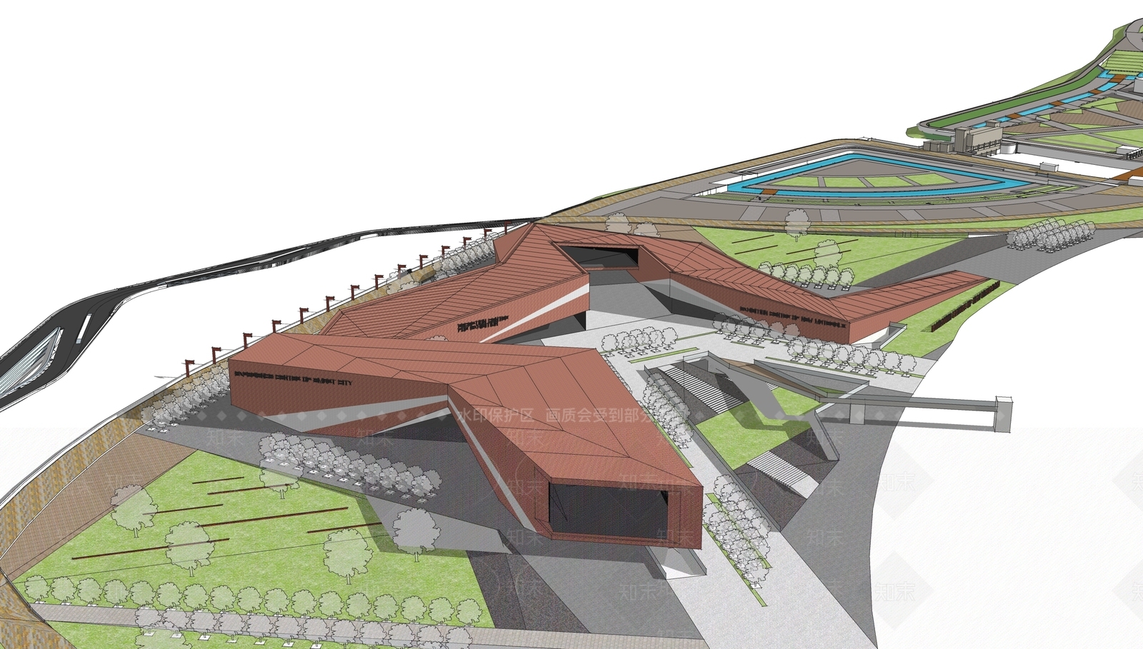 现代简约展览馆建筑SU模型下载【ID:1163524412】