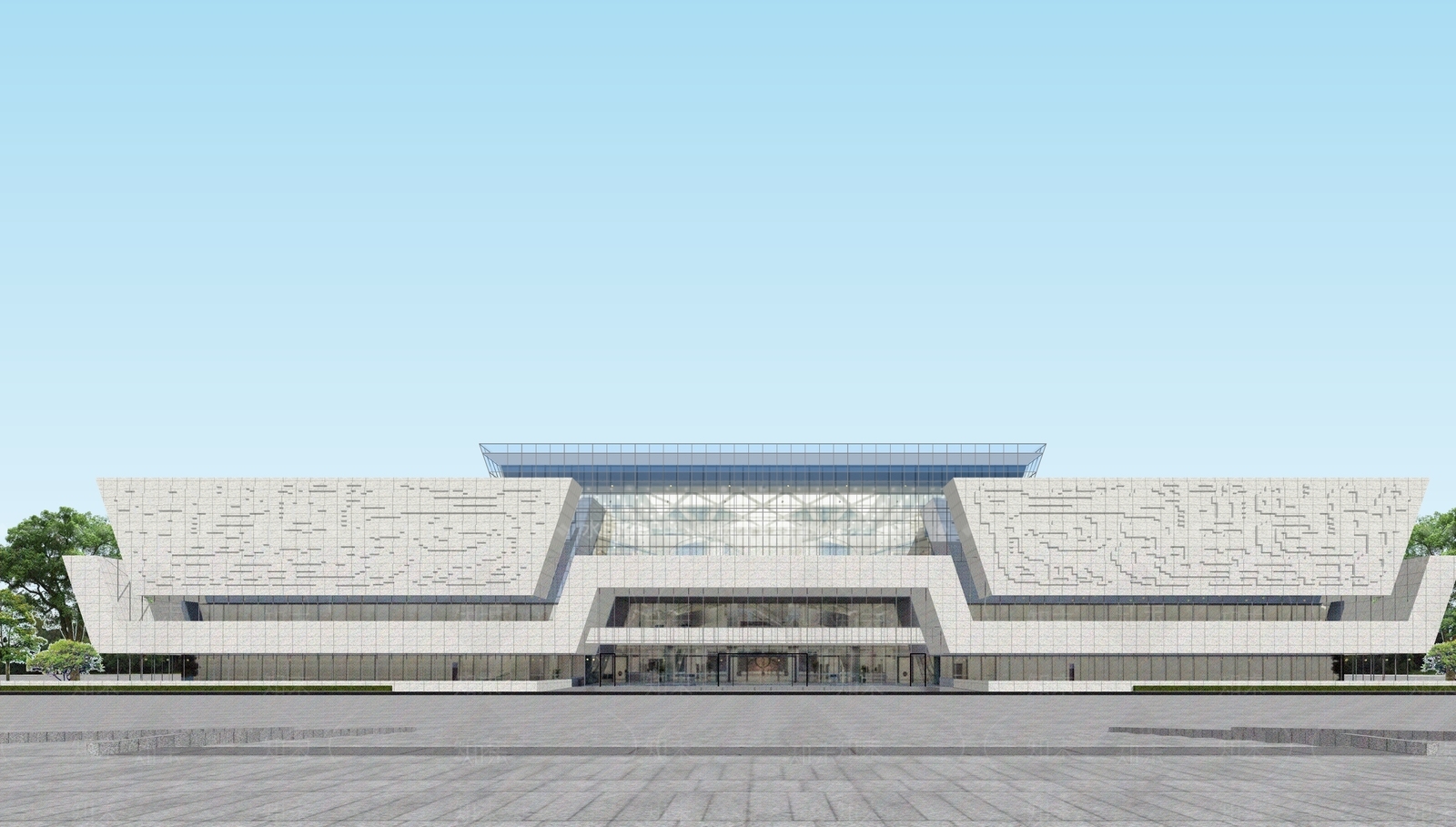 现代新中式展览馆建筑SU模型下载【ID:1163531717】
