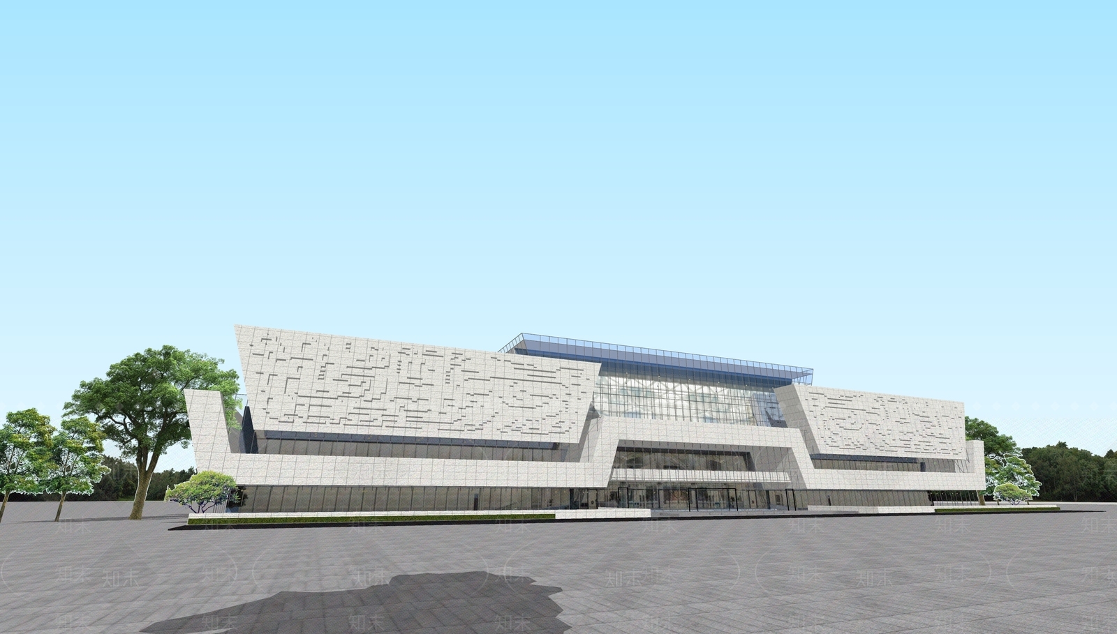 现代新中式展览馆建筑SU模型下载【ID:1163531717】