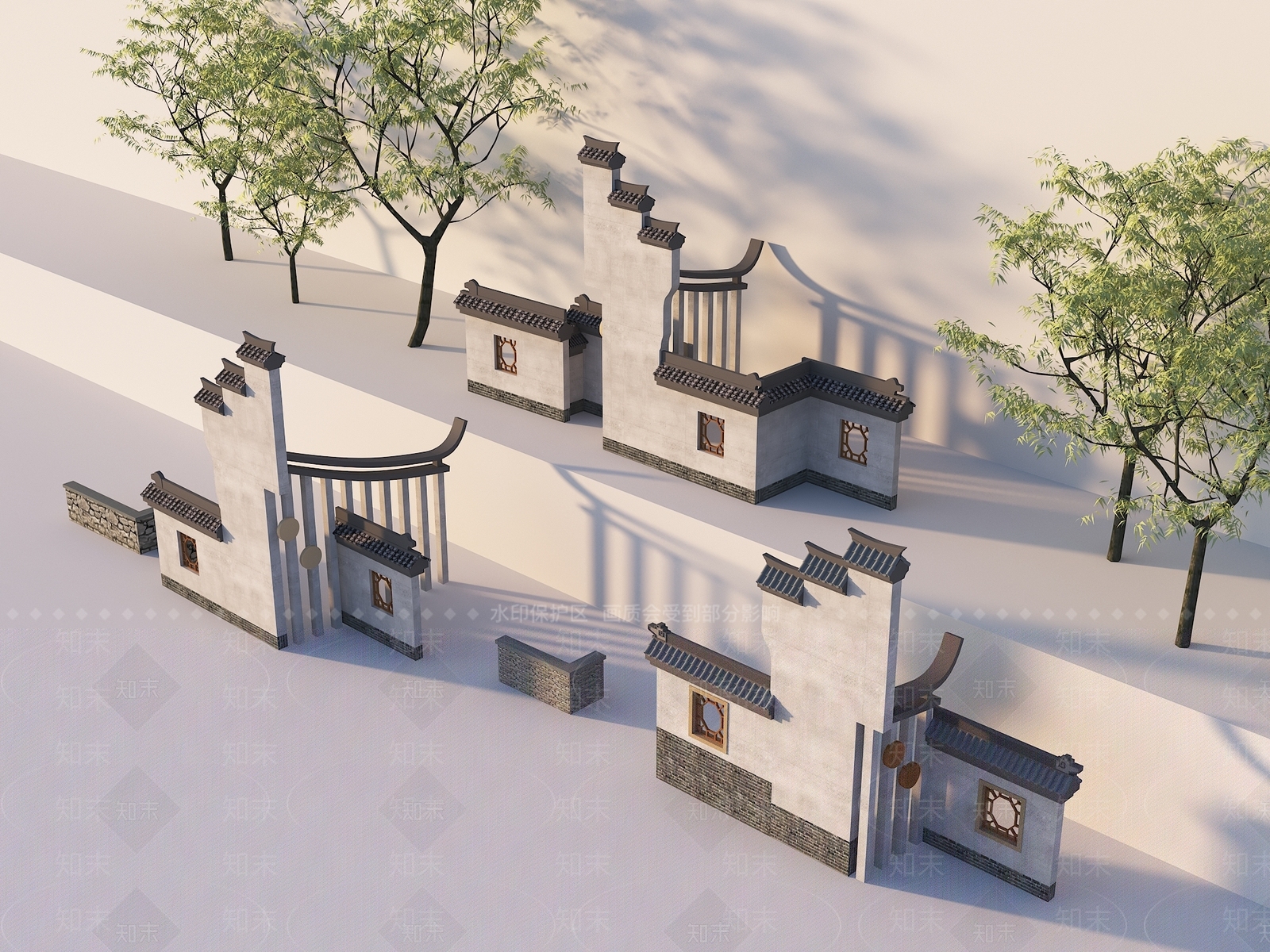 新中式中式景墙3D模型下载【ID:1163541005】