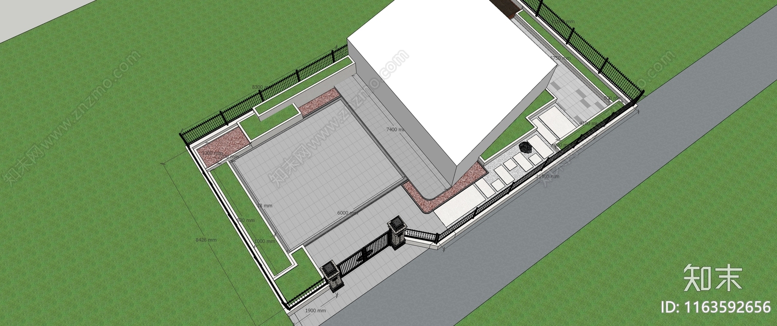现代别墅庭院SU模型下载【ID:1163592656】
