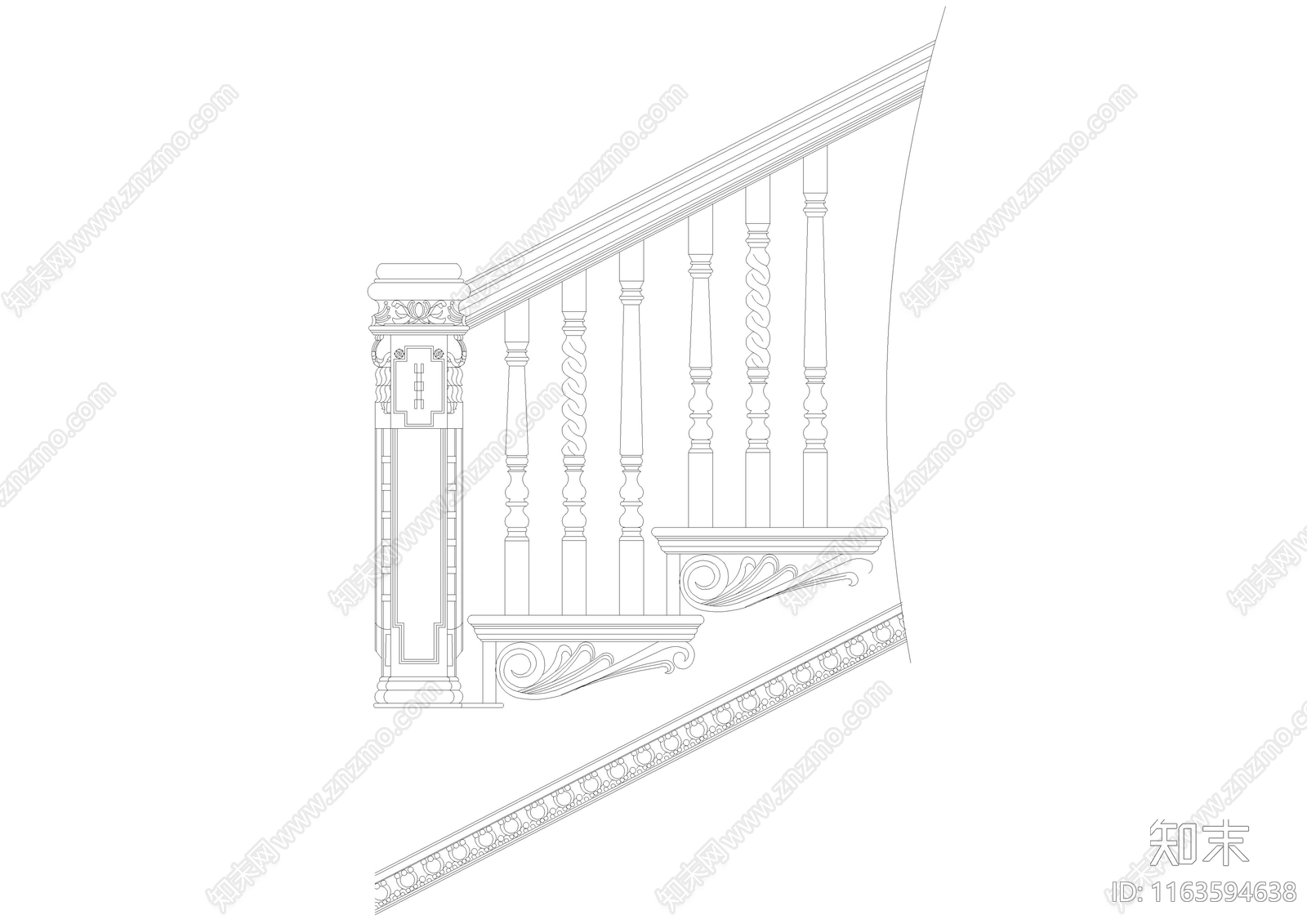 现代新中式楼梯节点cad施工图下载【ID:1163594638】