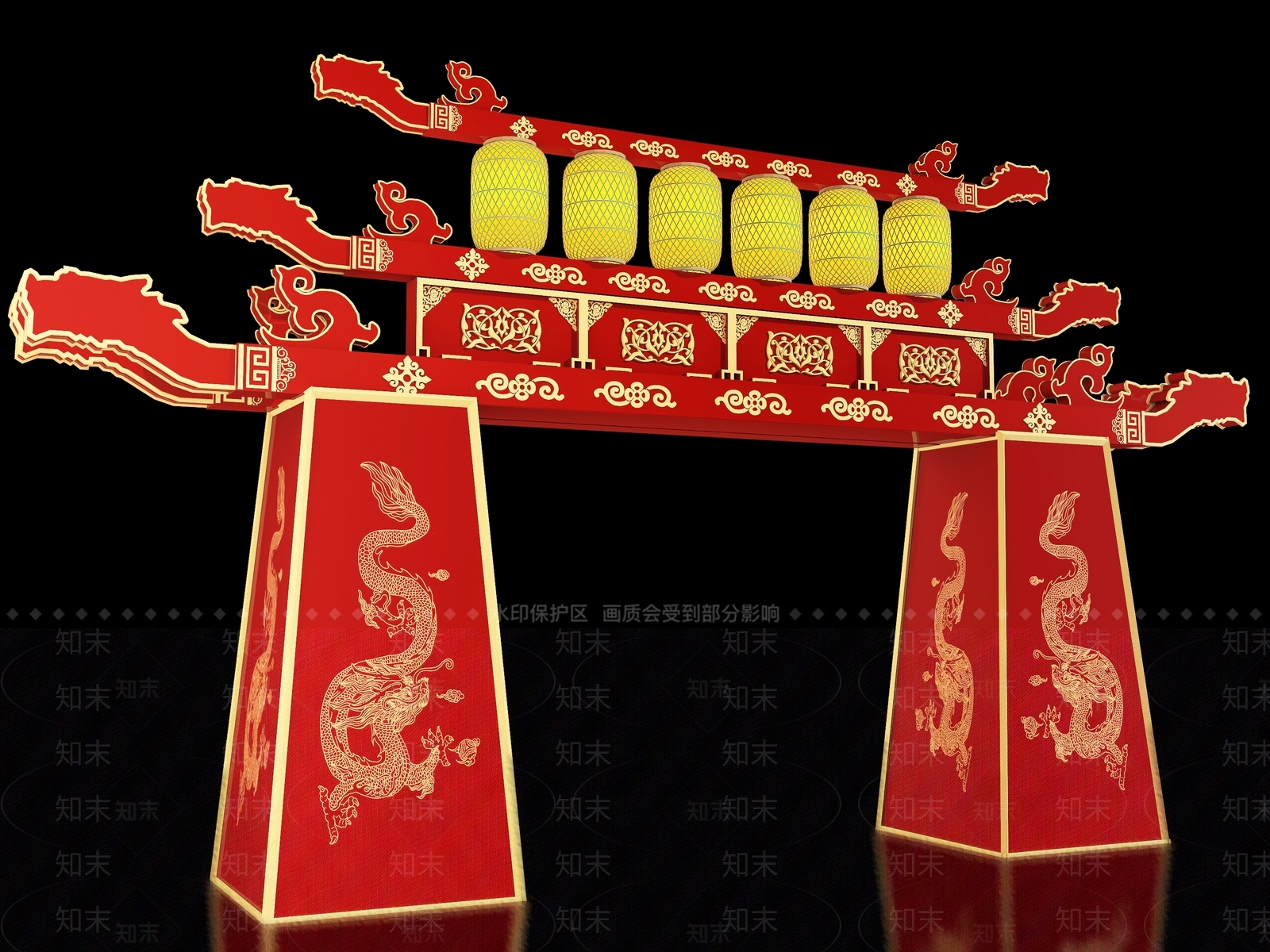 新中式中式入口3D模型下载【ID:1163621692】