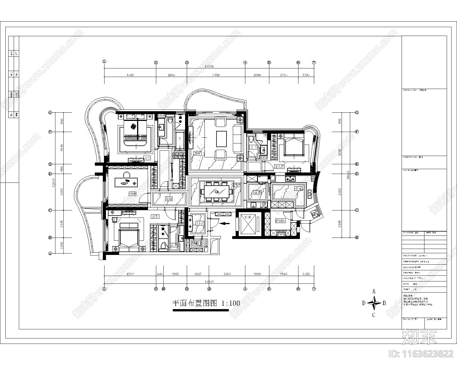 欧式整体家装空间cad施工图下载【ID:1163623822】