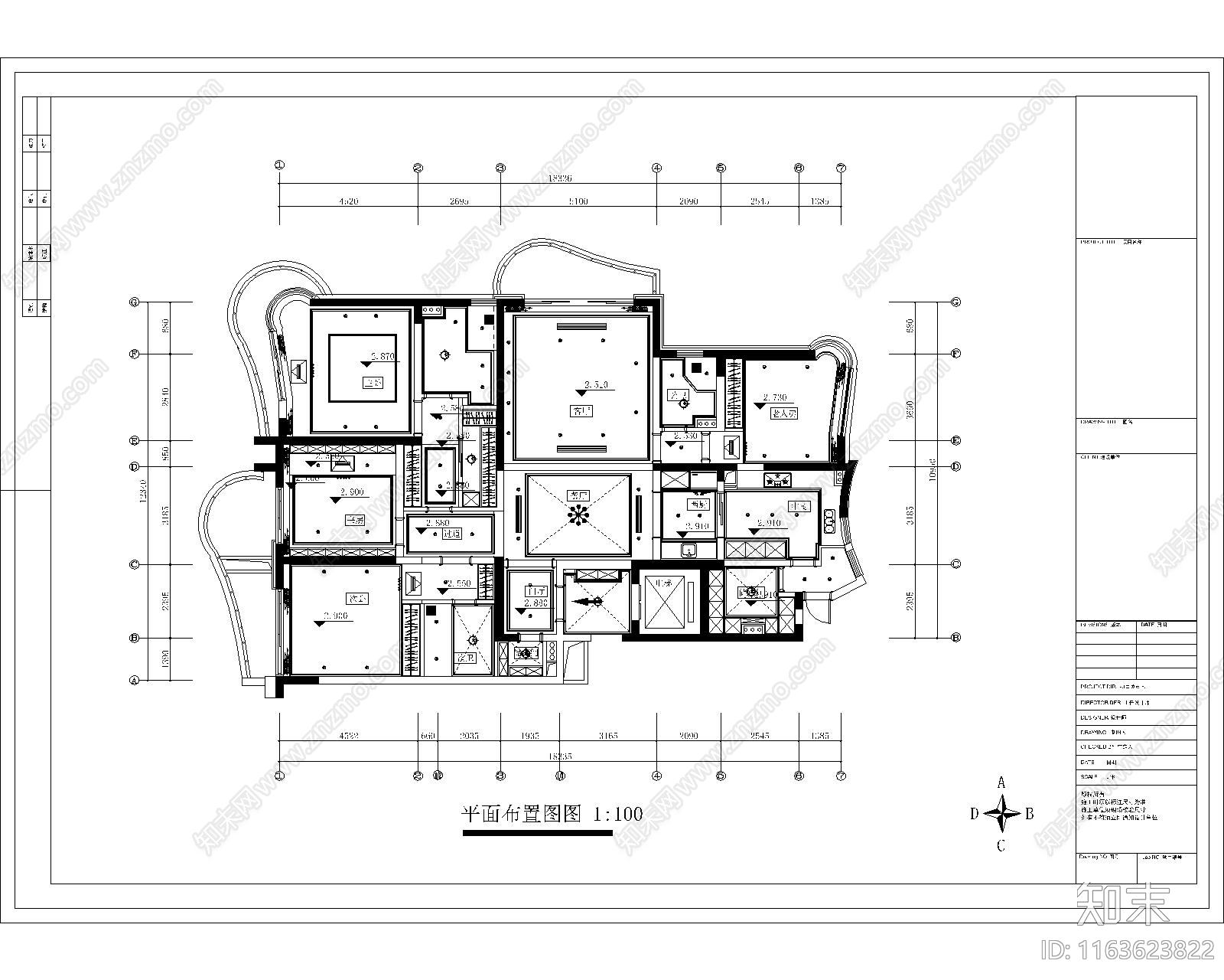 欧式整体家装空间cad施工图下载【ID:1163623822】